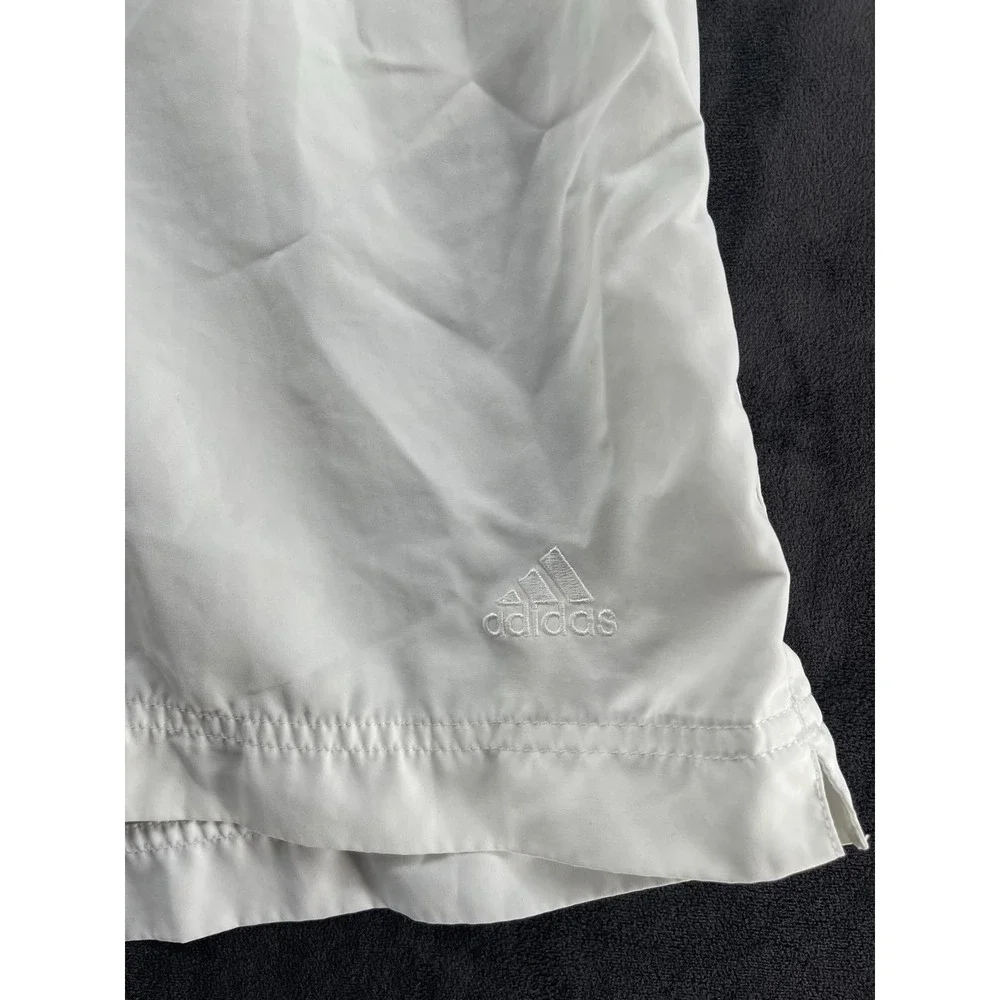 Y2K Adidas Men White Swim Trunks Shorts Size L‎ Mesh Lined Pockets Logo